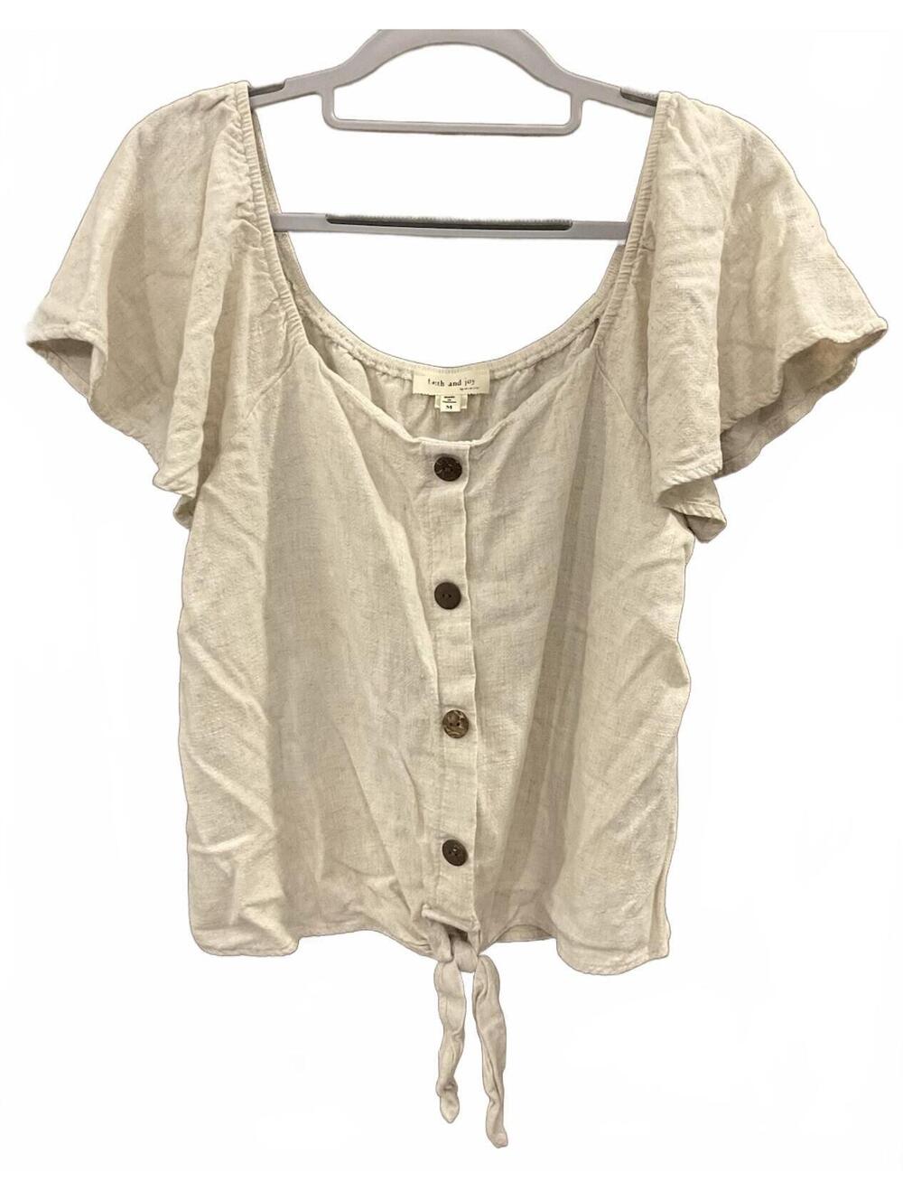 Faith And Joy Womens Short Sleeve Cropped Blouse W/decorative Buttons Size M
